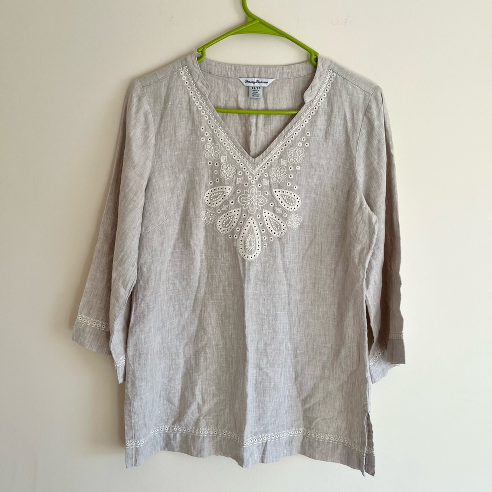 [Tommy Bahama] 100% Linen Embroidered Blouse- Size XS